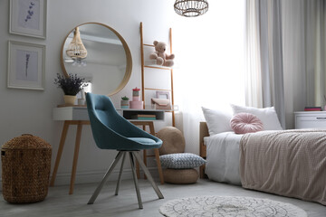 Teenage girl's bedroom interior with stylish furniture. Idea for design