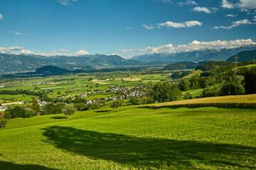 Fototapeta na wymiar Berglandschaft in der Schweiz - grünes Weideland in Kanton St. Gallen