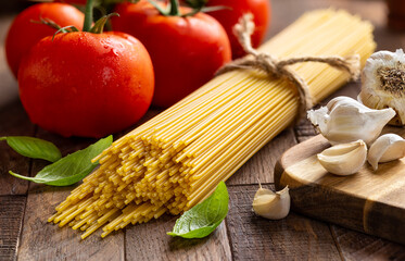 Raw Spaghetti Pasta Tied in a Bundle
