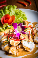 Thai style red curry with chicken and chili