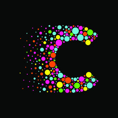 Letter C in Dispersion Effect, Scattering Circles/Bubbles,Colorful vector