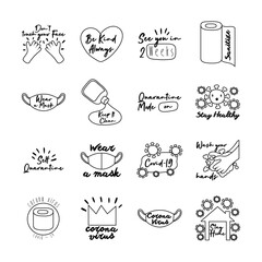 bundle of sixteen campaing letterings line style collection icons