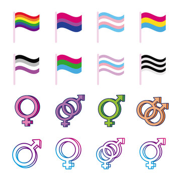 bundle of genders symbols of sexual orientation and flags multy style icons