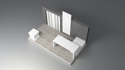 Empty exhibition booth, copy space illustration, original design 3d rendering