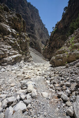 Trekking in Samaria Gorge on the island of Crete, Greece.