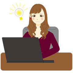パソコン　女性　閃く