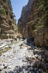 Trekking in Samaria Gorge on the island of Crete, Greece.