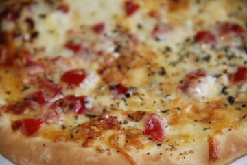Juicy freshly cooked Italian pizza from the oven