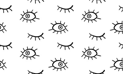 Seamless pattern with hand drawn outline eyes. Vector illustration.
