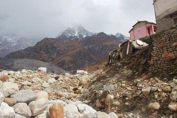 Uttarkashi,Uttarakhand/India- June 17 2013: Collapsed houses during Kedarnath Disaster 2013 in...