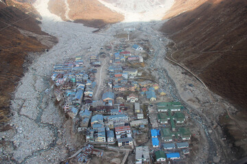 Kedarnath temple aerial view after Kedarnath Disaster 2013. Heavy loss to people & property happened. Worst Disaster.landslide, flood, cloudburst in india 