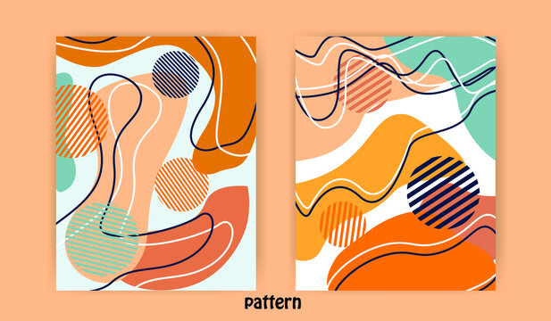 Cover page templates. Universal abstract layouts. Applicable for notebooks, planners, brochures, books, catalogs etc. Seamless patterns and masks used, easy to re-size. Vector.