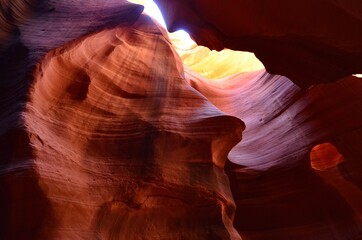 Upper Antelope Canyon near the town of Page in Arizona, shape of a face on the left side, prime time, noon