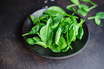 spinach green juicy leaves organic salad serving size natural top view copy space  for text diet raw