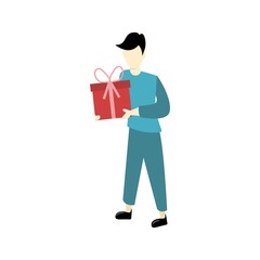 vector illustration man giving gift in flat design style  
