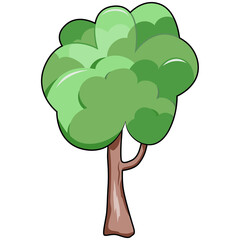 Funny cartoon vector green tree. Cute nursery illustration on white background. Ready for print. Can be used for sticker, poster, print, fabric, textile