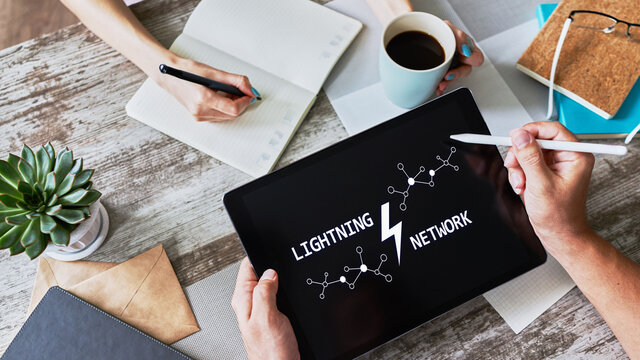 Lightning network, Blockchain and cryptocurrency technology concept.