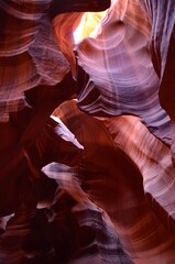 Upper Antelope Canyon in Arizona, USA, near the town of Page, colorful sandstone formations, prime time, noonday