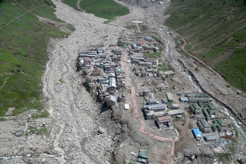 Kedarnath temple aerial view after Kedarnath Disaster 2013. Heavy loss to people & property happened. Worst Disaster.landslide, flood, cloudburst in india 