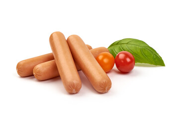 Fresh boiled sausages, isolated on white background