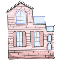 Funny cartoon vector house in pastel colors. Fully editable. Cute nursery illustration on white background. Ready for print. Can be used for sticker, poster, print, fabric, textile