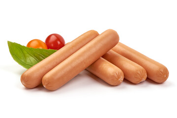 Boiled sausages, isolated on white background