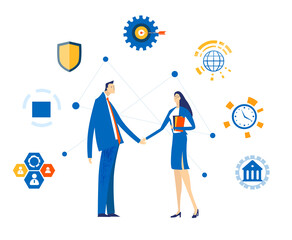 Business people shaking hands in order to confirm the deal and agreements. Business concept illustration