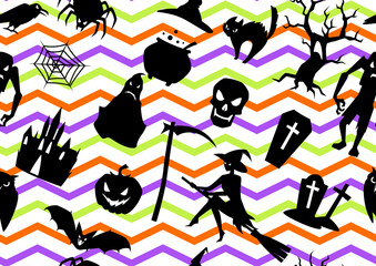 Happy Halloween seamless pattern with celebration items.