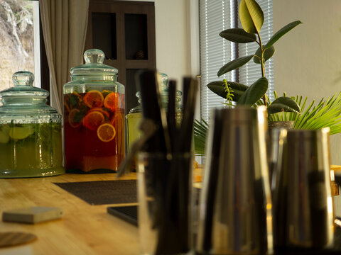 Home Bar Counter With Kitchen Utensils, Bar Catering