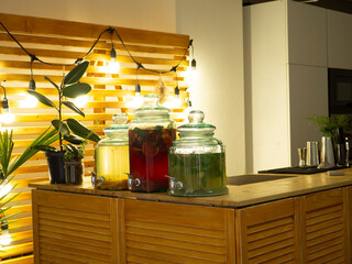 Home bar counter with kitchen utensils, bar catering