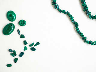 Natural malachite stones on white background