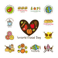 bundle of thirteen world food day celebration letterings flat style