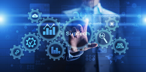 Fototapeta premium Suptech Regtech Supervisory Regulation technology concept on virtual screen.