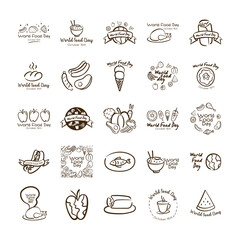 Obraz premium bundle of twenty five world food day celebration letterings line style icons