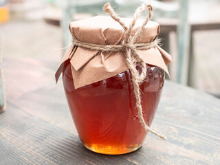 Honey in glass jar