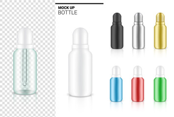 Transparent Dropper Bottle Mock up Realistic Cosmetic for Skincare Essential Merchandise or medicine on White Background Illustration. Health Care, Medical and Science Concept Design.