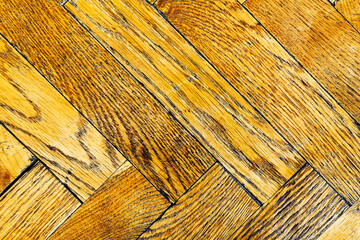 Antique parquet floor. Natural oak tree texture. Wooden background with organic pattern vintage planks. Macro photography, up view.