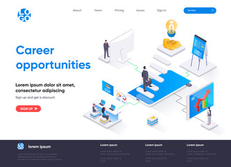 Career opportunities isometric landing page. Professional career path, opportunity for high skilled specialist isometry. Motivation and leadership web page. Vector illustration with people characters.