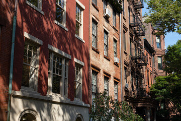 Row of Colorful Old Brick Residential Buildings in the West Village of Greenwich Village in New York City