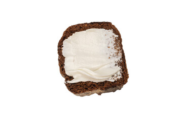 Brown bread and cheese isolated on white background.