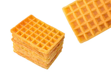 Belgian waffle isolated on white background.