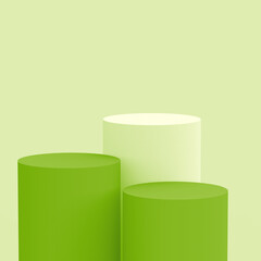 Abstract 3d green cylinder podium minimal studio background.