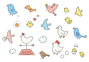 手描きのゆるい鳥イラスト（カラー） © ちーぼう