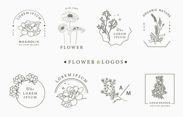 Beauty occult logo collection with geometric,rose,moon,star,flower.Vector illustration for icon,logo,sticker,printable and tattoo