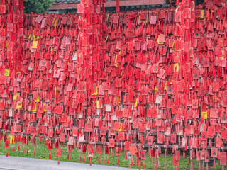 Changsha/China-18 October 2018:Red ribbon in the temple on Orange Island Park Changsha city hunan China.changsha is the capital and most populous city of Hunan