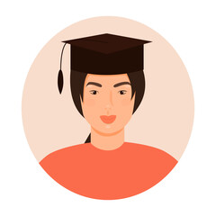Portrait of a young Asian woman vector flat illustration