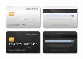 Bank card. Credit or debit cards vector illustration set. Realistic bank plastic cards.