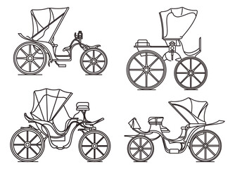 Fototapeta premium Outline carriages of XIX century. French chariot in line