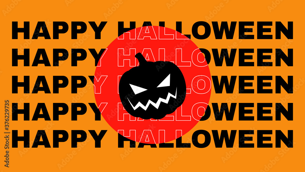 Sticker happy halloween modern background design with repeating text.