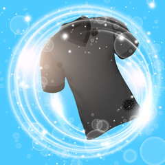 Black shirt washing in water with soap bubble and deep clean.